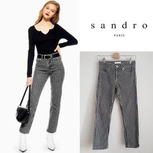 Sandro Paris Pinstripe Jean Crops Black White XS